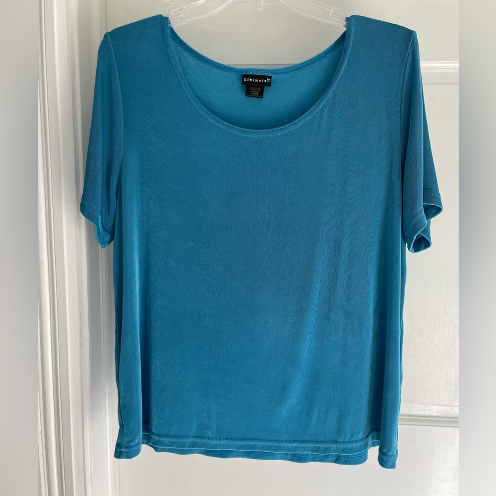 QVC Citiknits teal fun bouncy knit top blouse petite XL